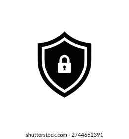 Cyber Security Shield Icon, Black Shield with Lock Symbol for Antivirus Data Protection and Network Safety