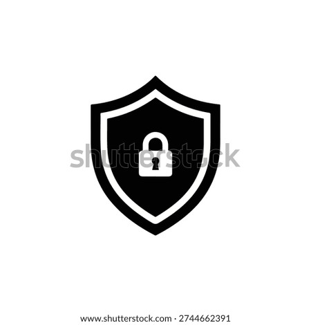 Cyber Security Shield Icon, Black Shield with Lock Symbol for Antivirus Data Protection and Network Safety