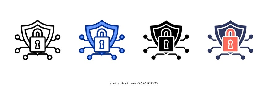 Hoja de íconos de Escudo de Seguridad Cibernética colección de estilos múltiples