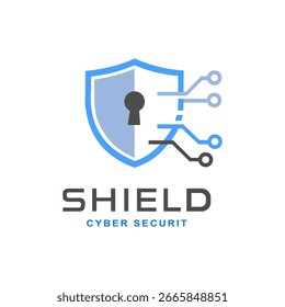 Cyber security shield with keyhole and digital connections