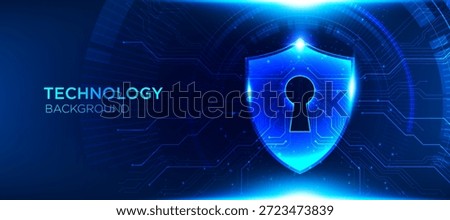 Cyber security shield with keyhole icon vector representing data protection, digital privacy, secure technology on futuristic circuit background. information security, network protection, digital safety concepts