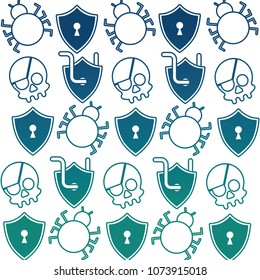 cyber security shield keyhole worm skull virus attack pattern