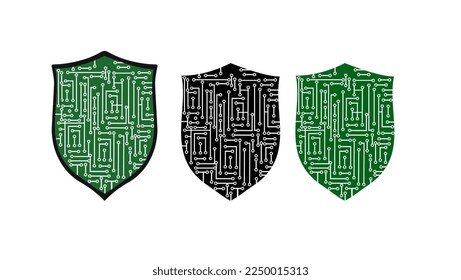 cyber security shield, shield like silicon chip