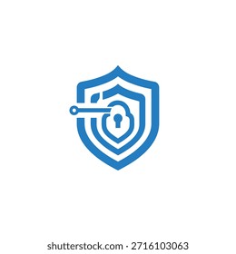 Escudo de seguridad cibernética con cerradura y llave, que representa la protección digital, la seguridad de los datos, la privacidad en línea y los sistemas de información seguros.