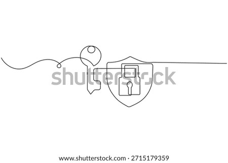 Cyber security shield lock one line art isolated outline illustration
