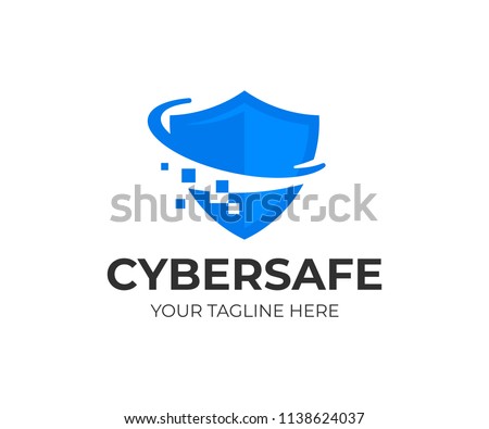 Cyber security shield logo design. Information and network protection vector design. Internet safety logotype