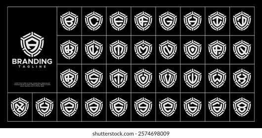 Cyber security shield monogram letter A-Z logo set