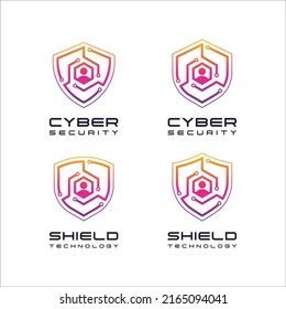 Cyber Security Shield And Personal Data Privacy Logo Design With Linear Dots For Digital Technology