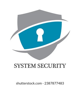 Cyber security. Shield symbol on white background.Illustrates cyber data security. System security.