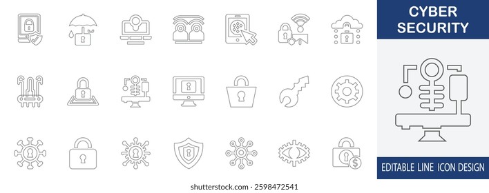 Cyber security simple line  icon set. cloud security, technology, user access,  password and more extra icons 
