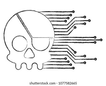 cyber security skull piracy crime technology circuits
