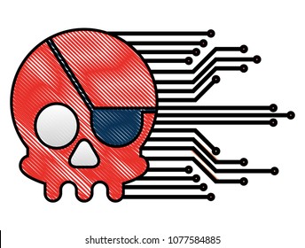 cyber security skull piracy crime technology circuits