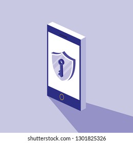 cyber security with smartphone and shield
