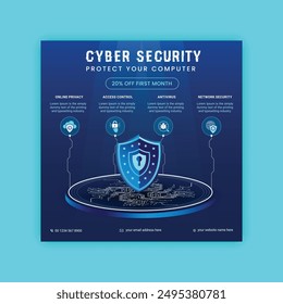 Cyber Security social media post Concepts. Vector Illustration of Outline Design