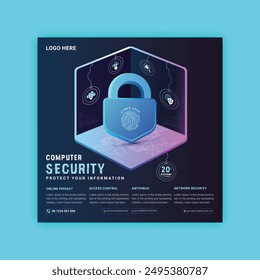 Cyber Security social media post Concepts. Vector Illustration of Outline Design