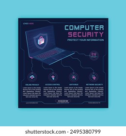 Cyber Security social media post Concepts. Vector Illustration of Outline Design