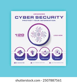 Cyber Security social media post Concepts. Vector Illustration of Outline Design
