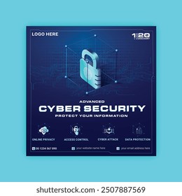 Cyber Security social media post Concepts. Vector Illustration of Outline Design
