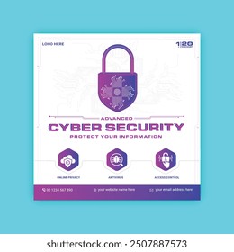 Cyber Security social media post Concepts. Vector Illustration of Outline Design
