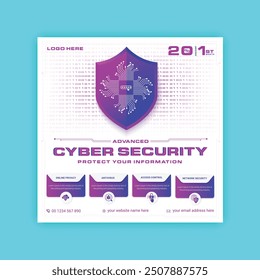 Cyber Security social media post Concepts. Vector Illustration of Outline Design
