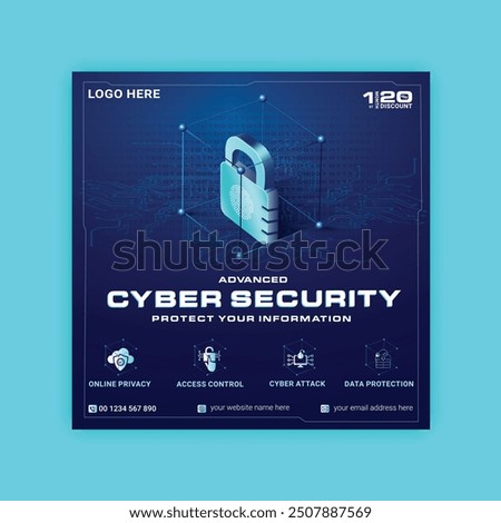 Cyber Security social media post Concepts. Vector Illustration of Outline Design
