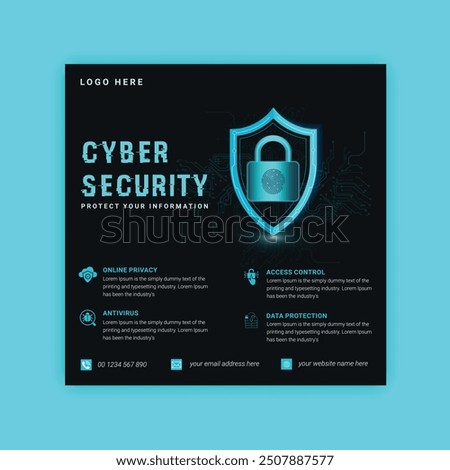 Cyber Security social media post Concepts. Vector Illustration of Outline Design
