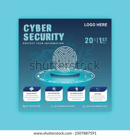 Cyber Security social media post Concepts. Vector Illustration of Outline Design
