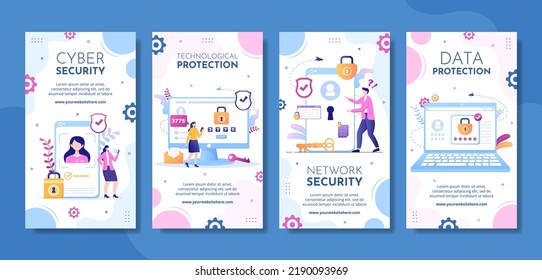 Cyber Security Social Media Stories Template Hand Drawn Cartoon Flat Illustration