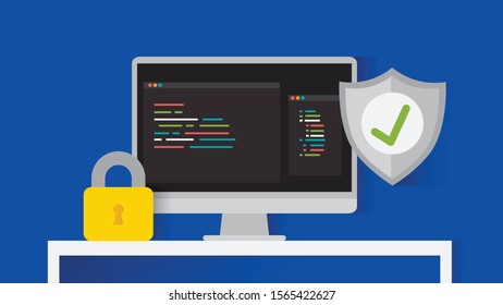 Cyber security software,information security program and antivirus concept, vector illustration