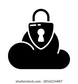 Cyber security solid icon. Cloud Security symbol. Protecting data running in cloud environments from threats.
