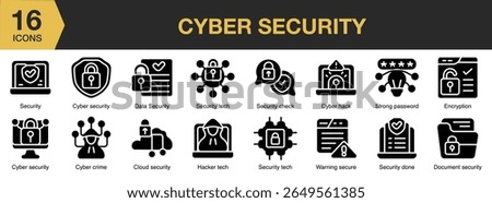 Cyber Security solid icon set. Includes technology, network, computer, security, cyber, and More. Solid icons vector collection.