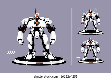 Cyber security strong antivirus protection vector illustration. Internet privacy and safety cartoon design. Robot standing on platform and ready protect personal data concept