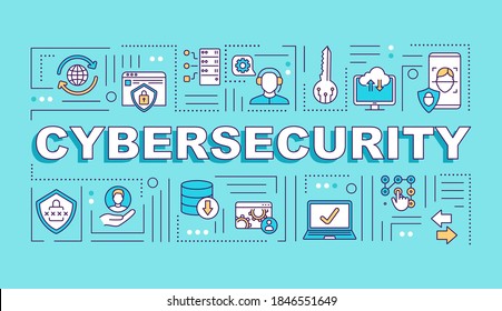 Cyber security system word concepts banner. Framework internet protection. Infographics with linear icons on blue background. Isolated typography. Vector outline RGB color illustration