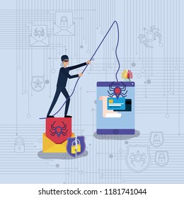 cyber security with tablet and hacker