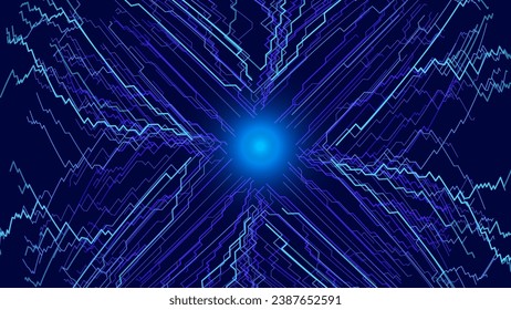 Cyber Security Technology Background. Blue Cyber Lines. Digital Circuit Network Protection Backdrop. Vector Illustration.