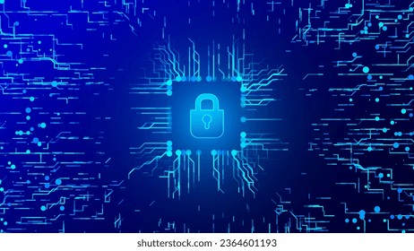 Cyber Security Technology Background. Cyber Lock Icon. Digital Circuit Network Protection Backdrop. Vector Illustration.