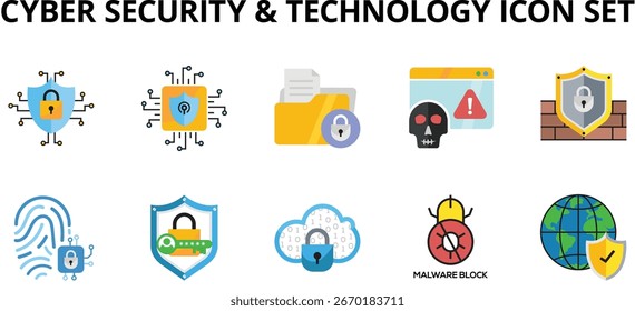 Seguridad cibernética y Tecnología Colorful Icon Set