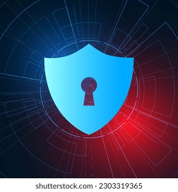 Cyber security technology concept , Shield With Keyhole icon with world map background , personal data , vector
