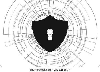 Concepto de tecnología de seguridad cibernética, Escudo con el icono de Keyhole en la placa de circuito, datos personales