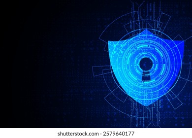 Cyber security technology concept , Shield With Keyhole icon with world map background , personal data , vector illustration.	
