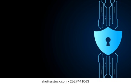 Concepto de tecnología de seguridad cibernética, escudo con icono de ojo de cerradura con fondo de mapa del mundo, datos personales, Ilustración vectorial.
