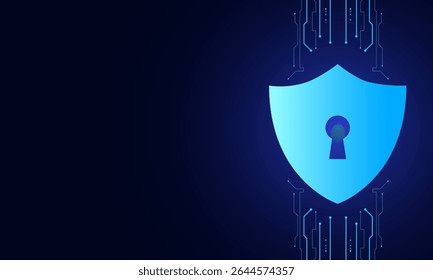 Cyber security technology concept , Shield With Keyhole icon with world map background , personal data , vector illustration.	
