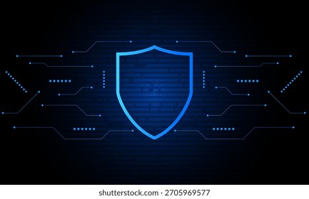 Concepto de tecnología de seguridad cibernética, escudo con el icono de Keyhole, datos personales, Ilustración vectorial.	
