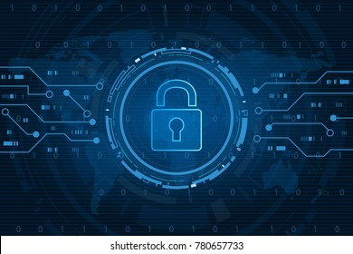 Cyber security technology concept , Shield With Keyhole icon with world map background , personal data , vector illustration.