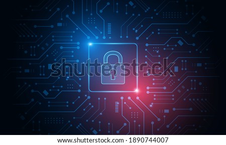 Cyber security technology concept , Shield With Keyhole icon on circuit board , personal data , 