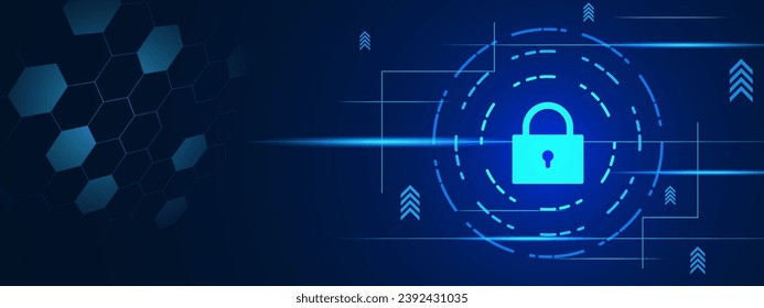 Cyber security technology and data protection privacy with futuristic padlock. Network protection concept background. Vector illustration.