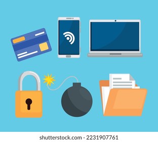 Cyber security and technology icon collection