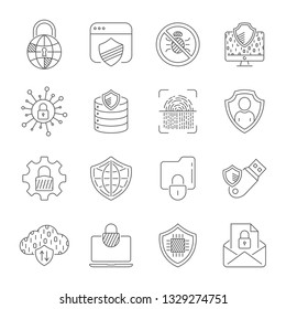 
Cyber security technology network vector icons set. Technologes of digital protection. Editable Stroke. EPS 10