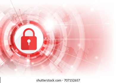 Cyber Security Technology On Gobal Network Red Color Background.vector Illustration