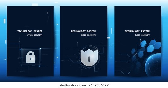 Cyber Security Technology Poster Set. Digital Protection And Data Security Concept